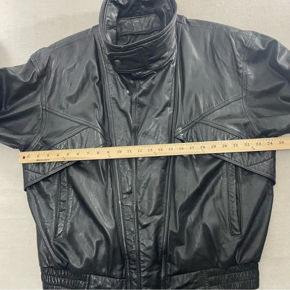 Wilsons Leather Motorcycle Jacket Vintage Black Leather Biker Bomber Jacket XL - Picture 13 of 15